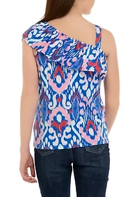 Girls 7-16 One Shoulder Flounce Printed Tank Top