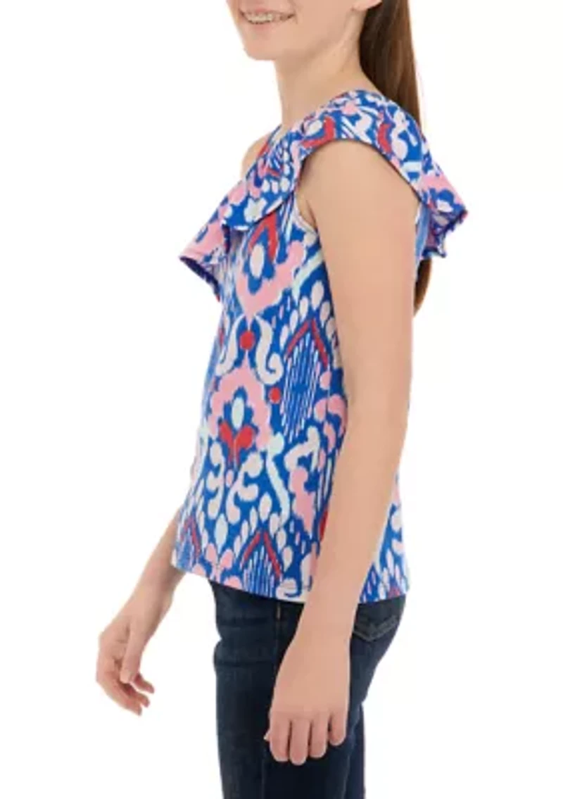 Girls 7-16 One Shoulder Flounce Printed Tank Top