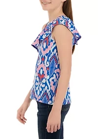 Girls 7-16 One Shoulder Flounce Printed Tank Top