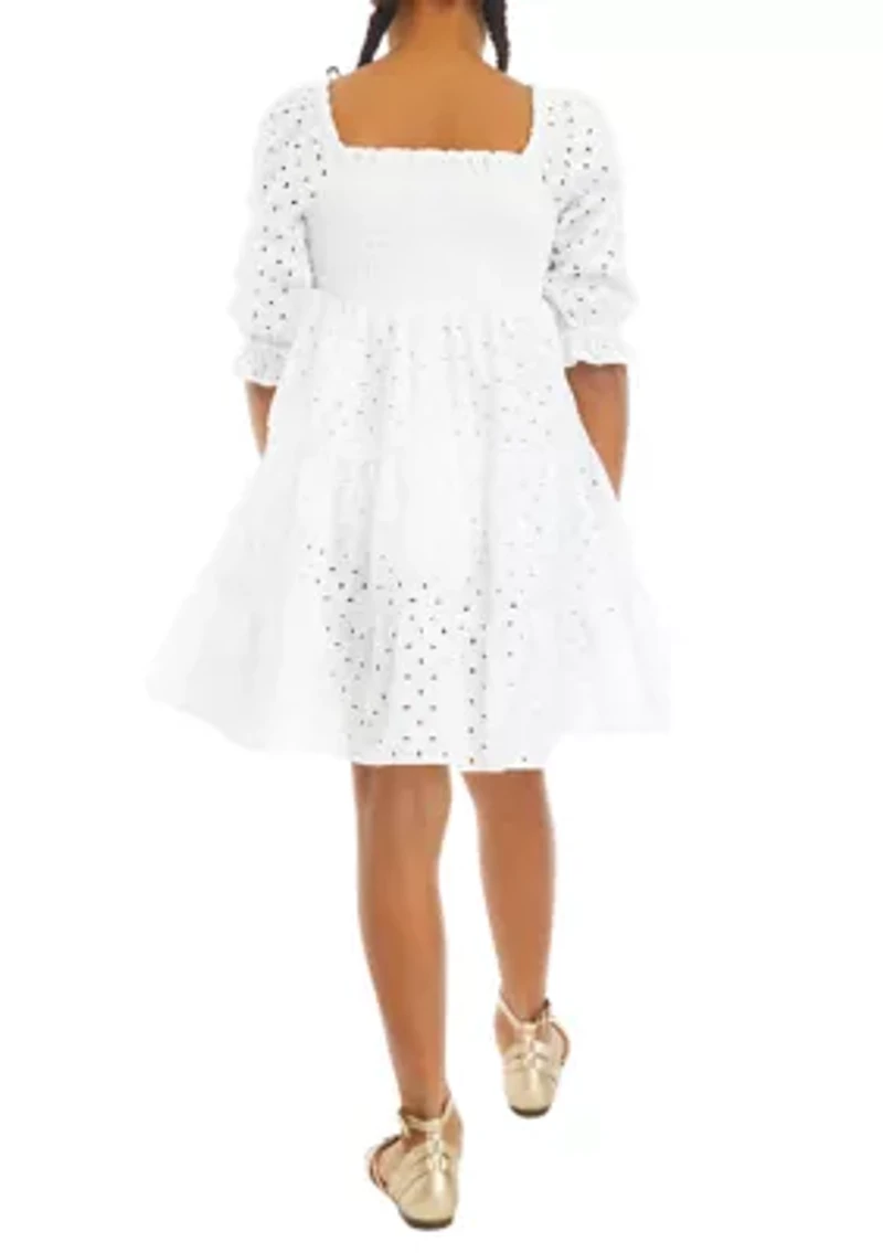 Girls 7-16 Eyelet Smocked Dress