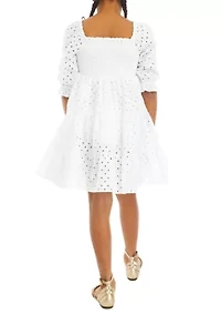 Girls 7-16 Eyelet Smocked Dress