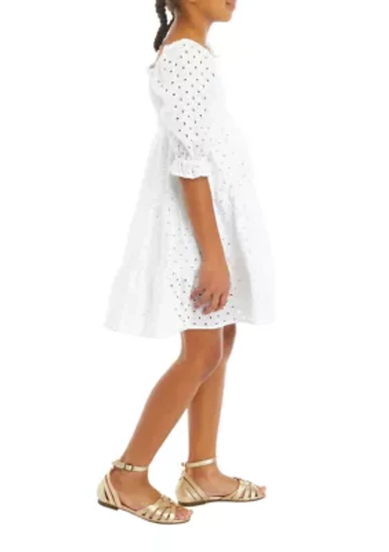 Girls 7-16 Eyelet Smocked Dress