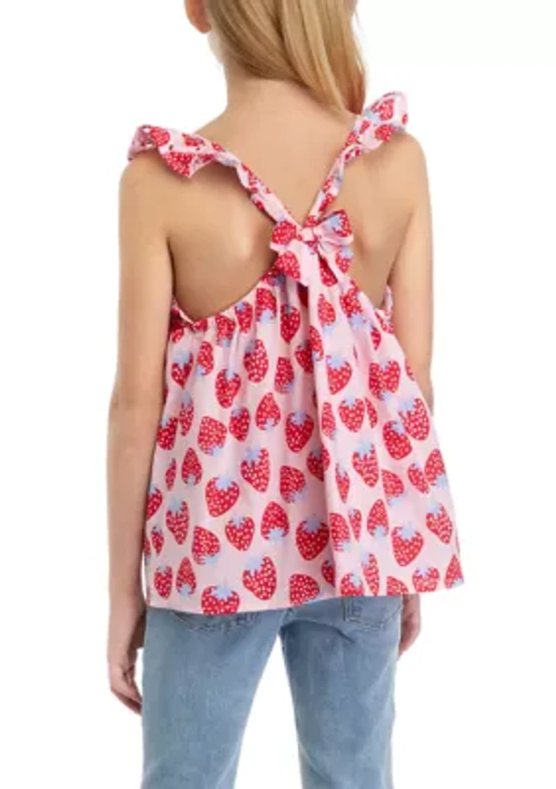 Girls 7-16 Printed Woven Flutter Sleeve Tank Top