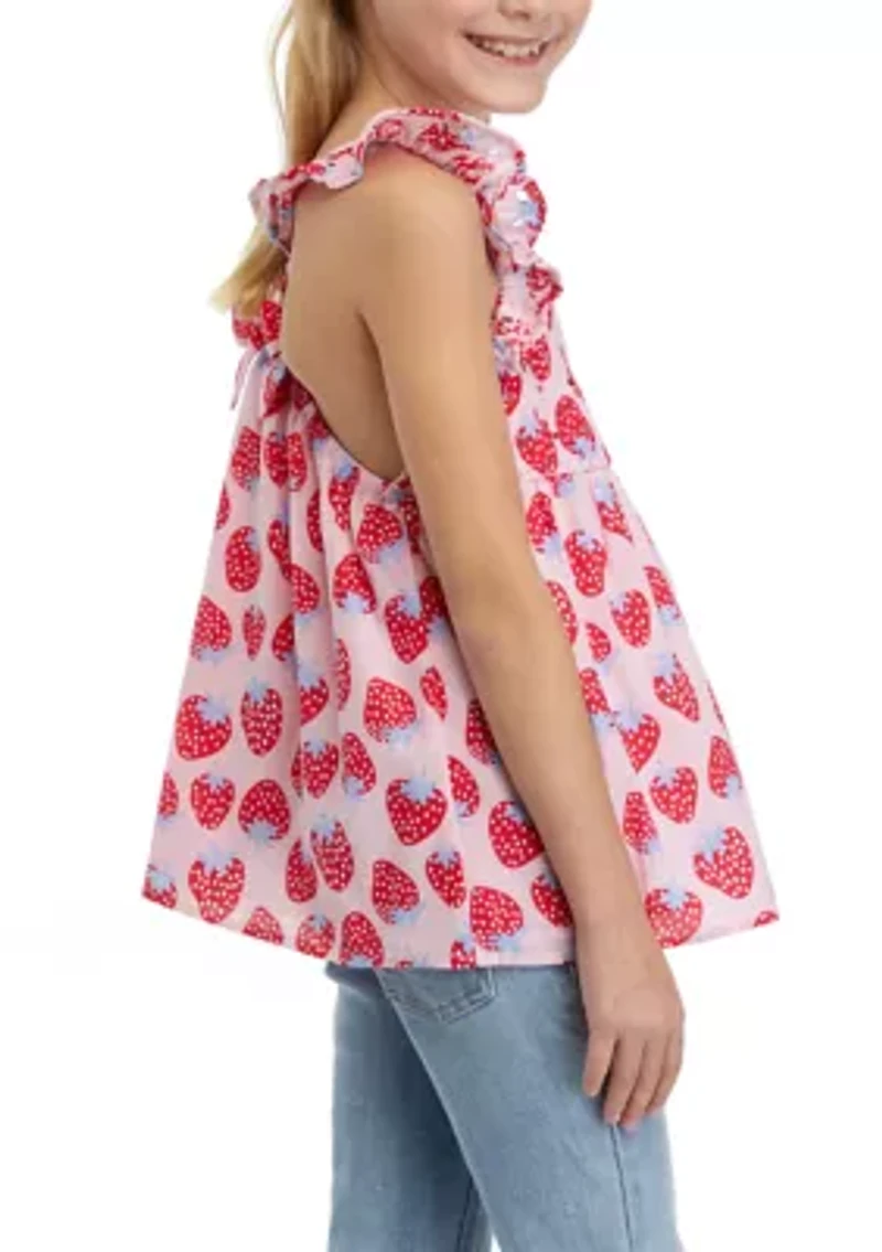 Girls 7-16 Printed Woven Flutter Sleeve Tank Top