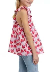 Girls 7-16 Printed Woven Flutter Sleeve Tank Top