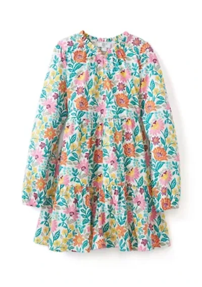 Girls 7-16 Long Sleeve Henley Knit Printed Dress