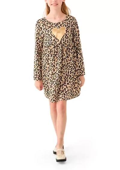 Girls 7-16 Long Sleeve Printed Knit Dress