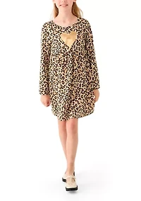 Girls 7-16 Long Sleeve Printed Knit Dress