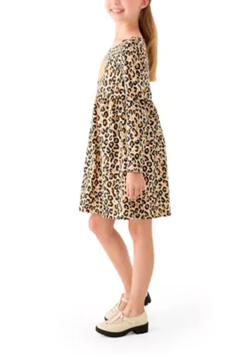 Girls 7-16 Long Sleeve Printed Knit Dress