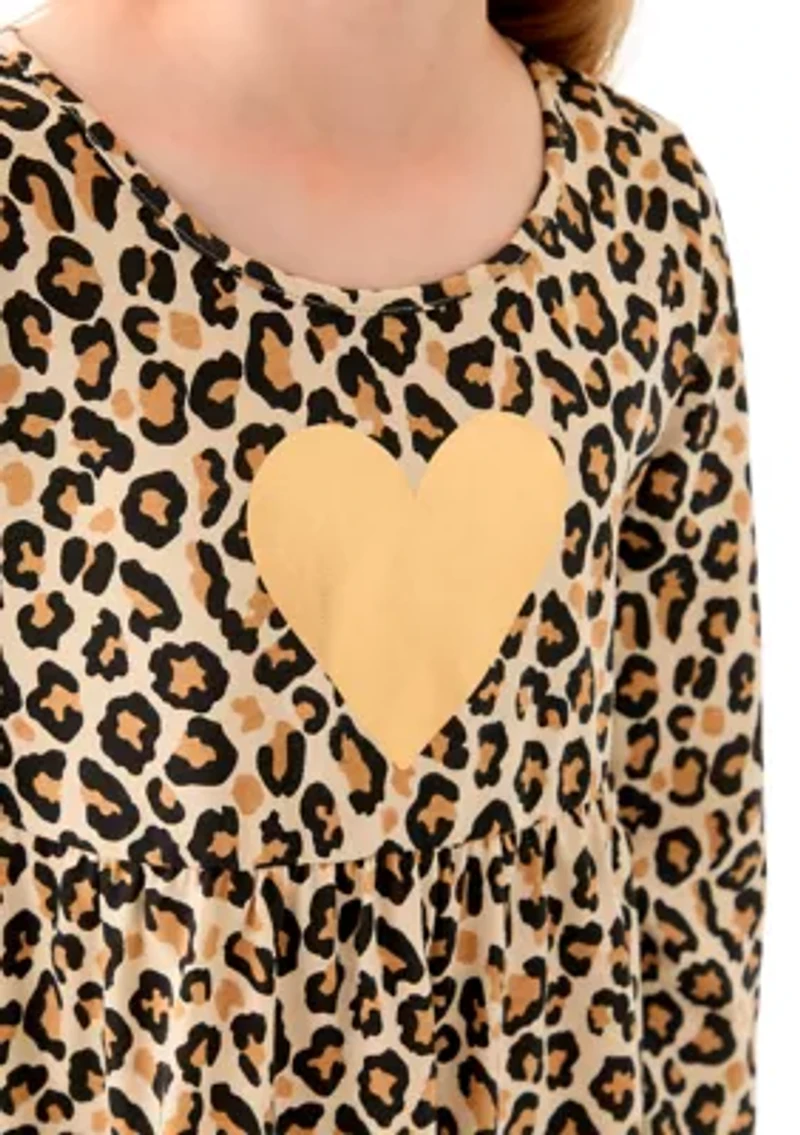 Girls 7-16 Long Sleeve Printed Knit Dress