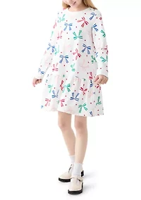 Girls 7-16 Bow Print Sweatshirt Dress