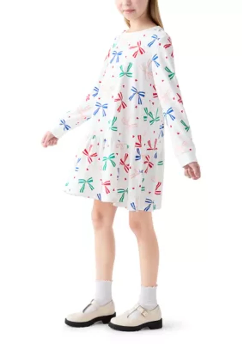 Girls 7-16 Bow Print Sweatshirt Dress