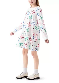 Girls 7-16 Bow Print Sweatshirt Dress