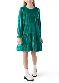 Girls 7-16 Tiered Velvet Dress