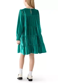 Girls 7-16 Tiered Velvet Dress