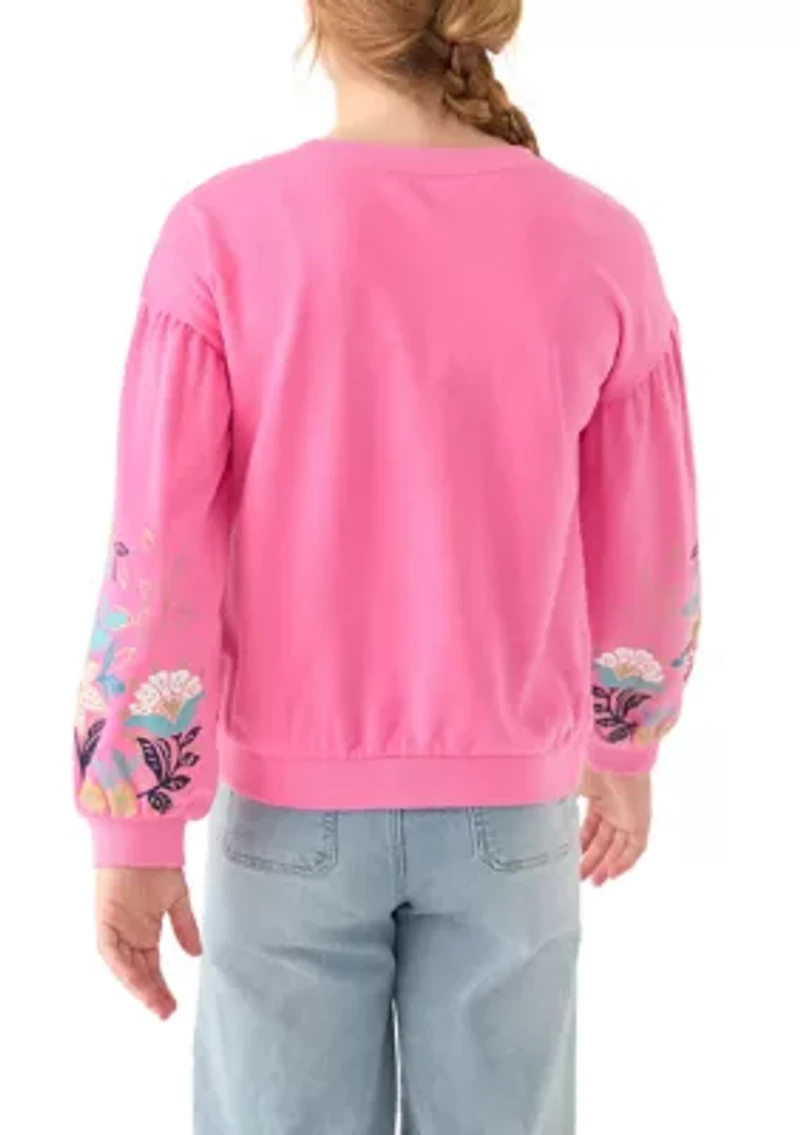 Girls 7-16 Flower Puff Sleeve Sweatshirt