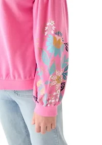 Girls 7-16 Flower Puff Sleeve Sweatshirt