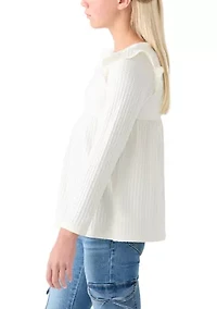 Girls 7-16 Long Sleeve Waffle T-Shirt with Ruffle Shoulders