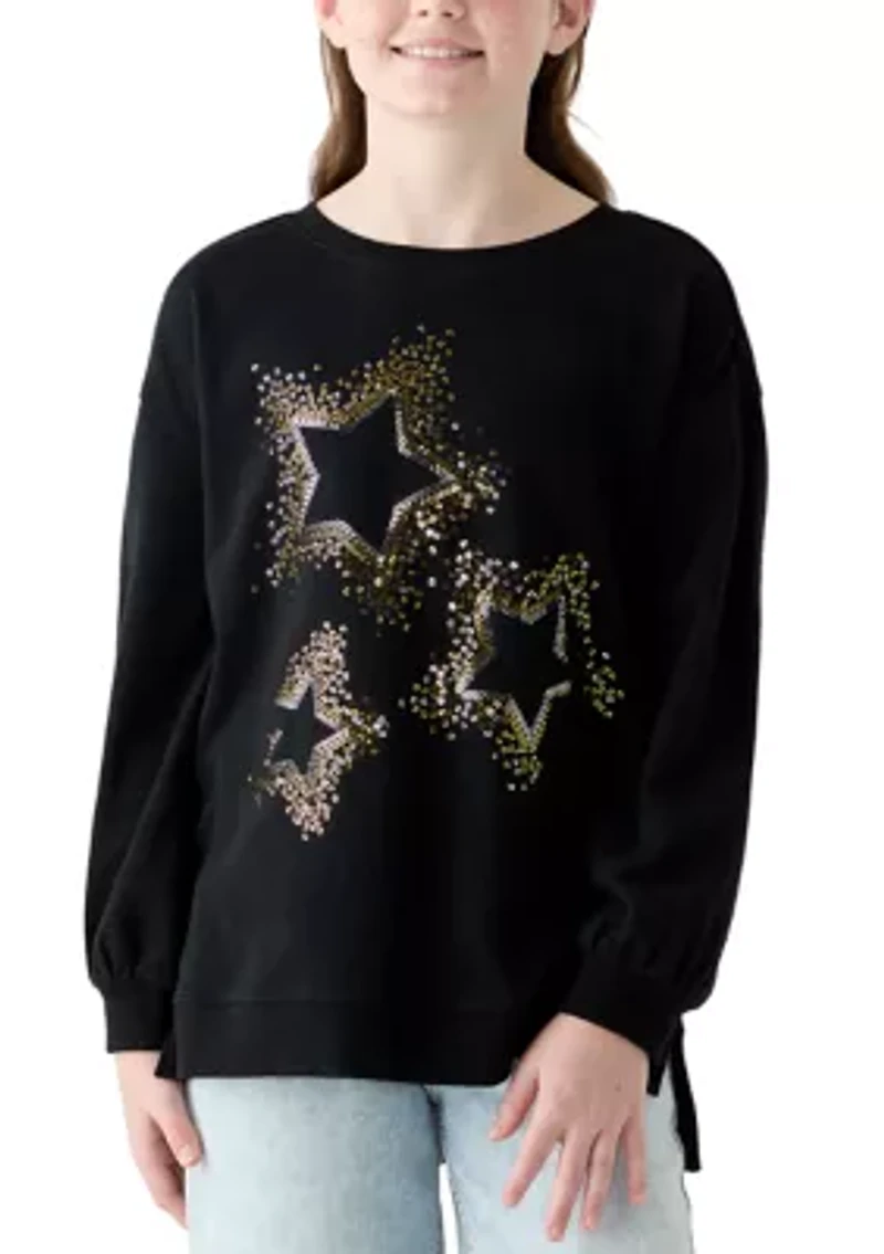 Girls 7-16 French Terry Rhinestone Star Embellished Top