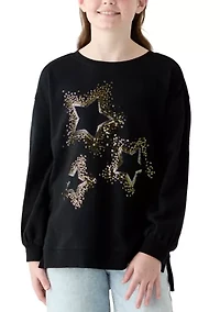 Girls 7-16 French Terry Rhinestone Star Embellished Top