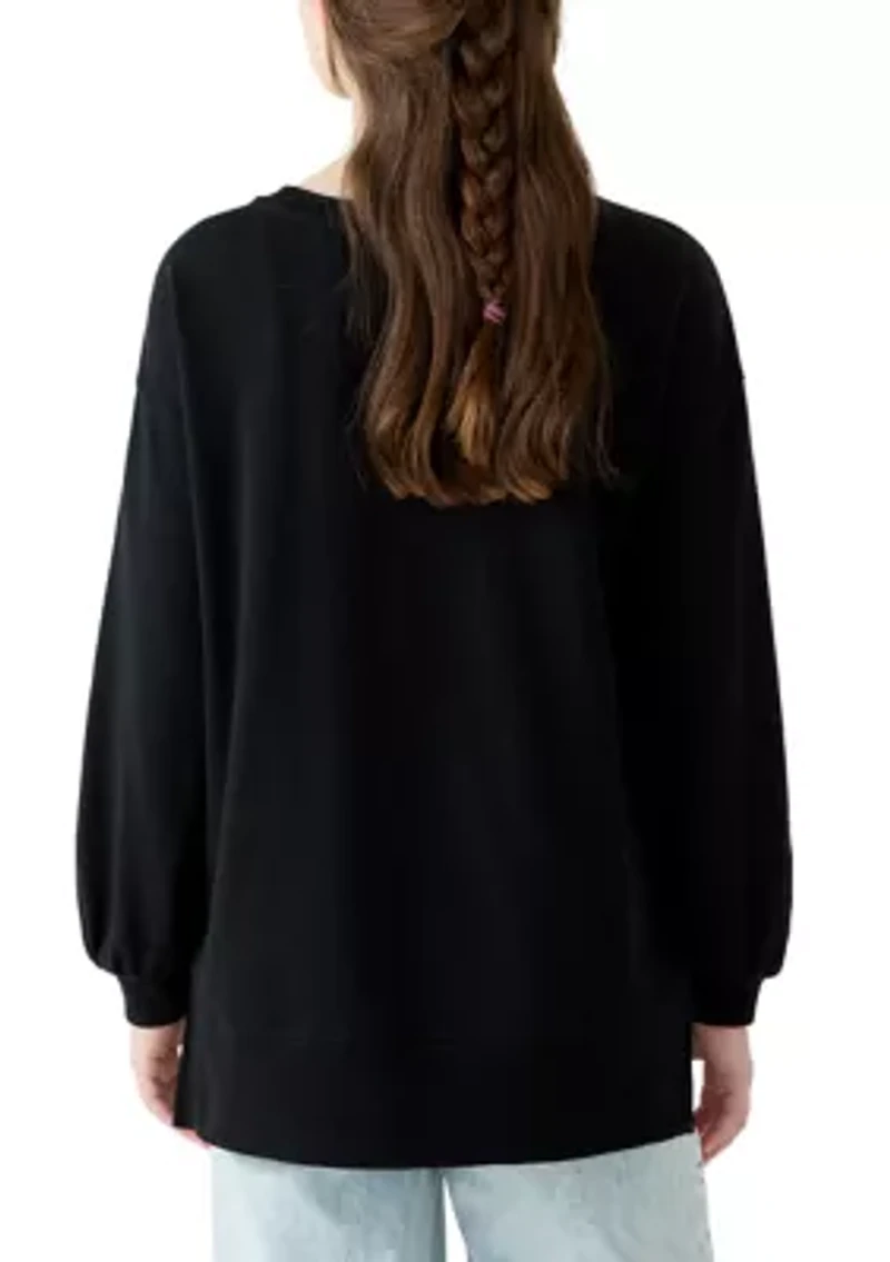 Girls 7-16 French Terry Rhinestone Star Embellished Top