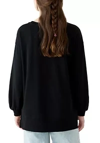 Girls 7-16 French Terry Rhinestone Star Embellished Top