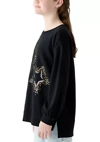 Girls 7-16 French Terry Rhinestone Star Embellished Top