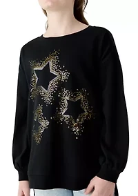 Girls 7-16 French Terry Rhinestone Star Embellished Top