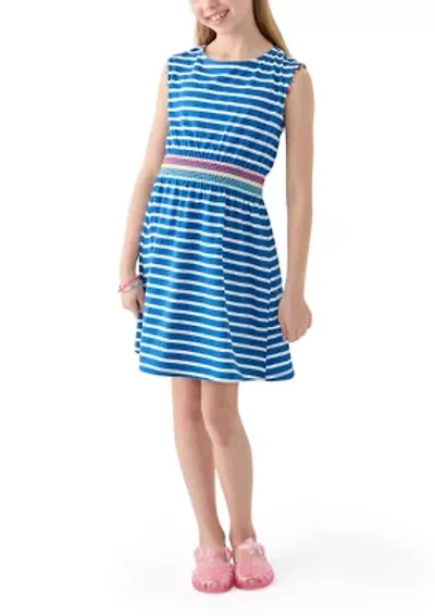 Girls 7-16 Smocked Waist Knit Yarn Dyed Dress