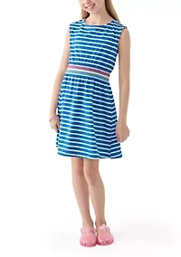 Girls 7-16 Smocked Waist Knit Yarn Dyed Dress