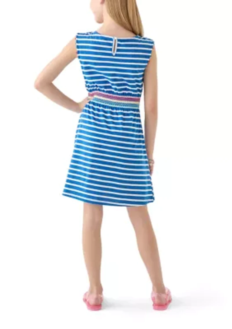 Girls 7-16 Smocked Waist Knit Yarn Dyed Dress