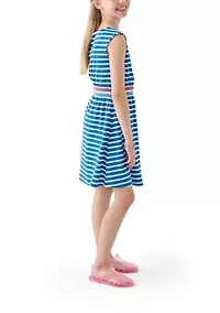 Girls 7-16 Smocked Waist Knit Yarn Dyed Dress