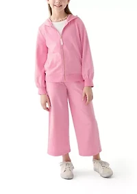 Girls 7-16 French Terry Cropped Wide Leg Heather Pants