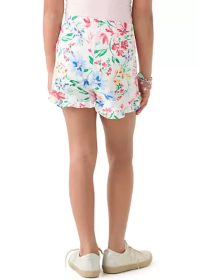 Girls 7-16 Knit Pull On Ruffle Printed Shorts