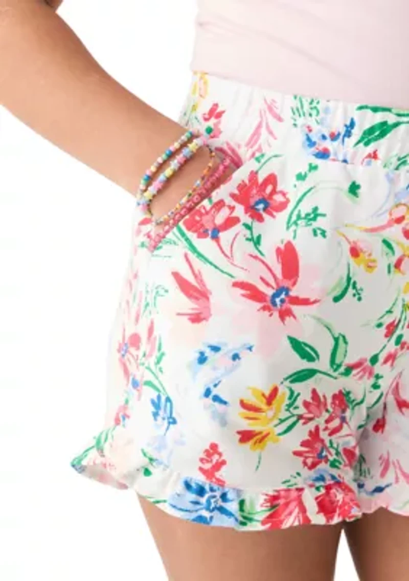Girls 7-16 Knit Pull On Ruffle Printed Shorts