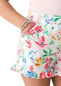 Girls 7-16 Knit Pull On Ruffle Printed Shorts