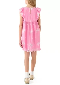 Girls 7-16 Flutter Sleeve Eyelet Dress