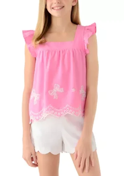 Girls 7-16 Square Neck Top Eyelet