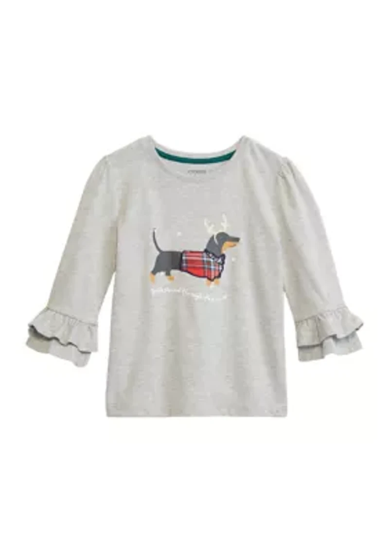 Girls 4-6x Ruffle Graphic Heather Top