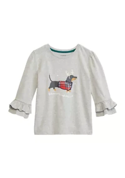 Girls 4-6x Ruffle Graphic Heather Top