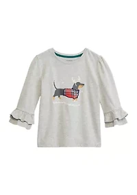 Girls 4-6x Ruffle Graphic Heather Top