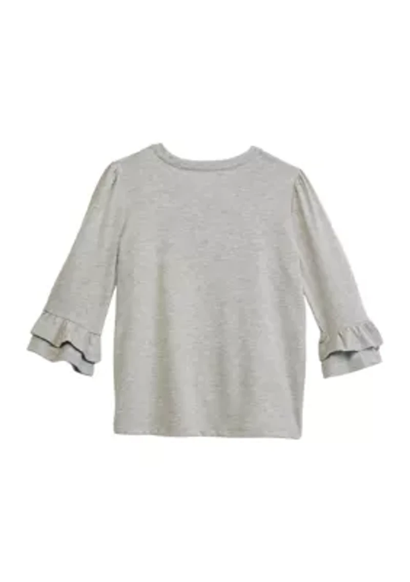Girls 4-6x Ruffle Graphic Heather Top