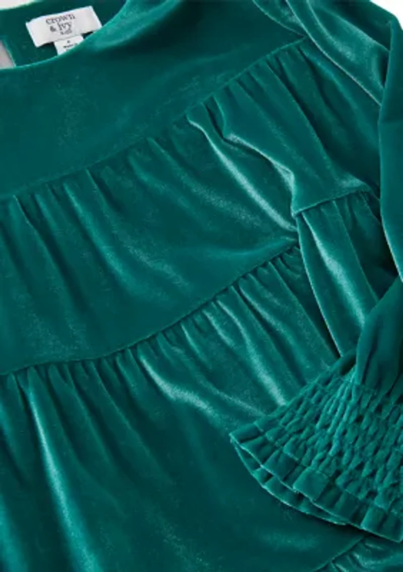 Girls 4-6x Tiered Velvet Dress