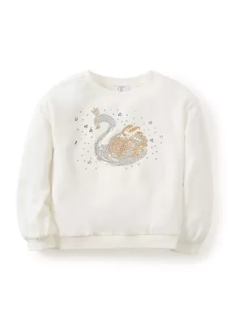 Girls 4-6x Rhinestone Swan Embellished Top