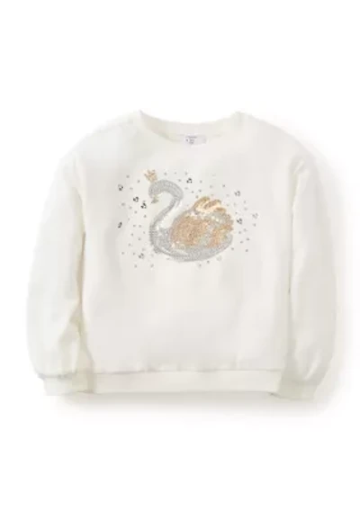 Girls 4-6x Rhinestone Swan Embellished Top