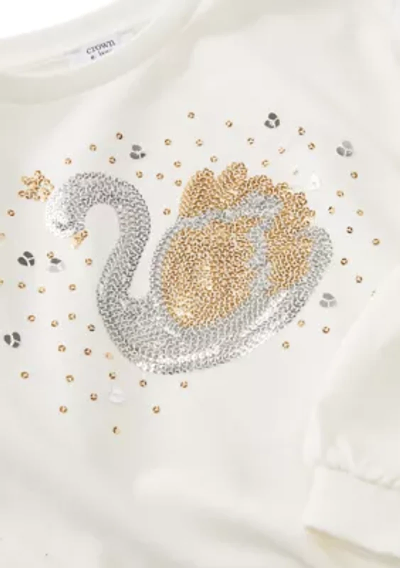 Girls 4-6x Rhinestone Swan Embellished Top