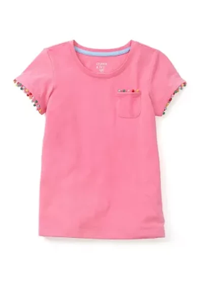 Girls 4-6x Pom Trim Top