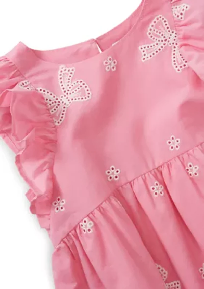 Girls 4-6x Flutter Sleeve Eyelet Dress