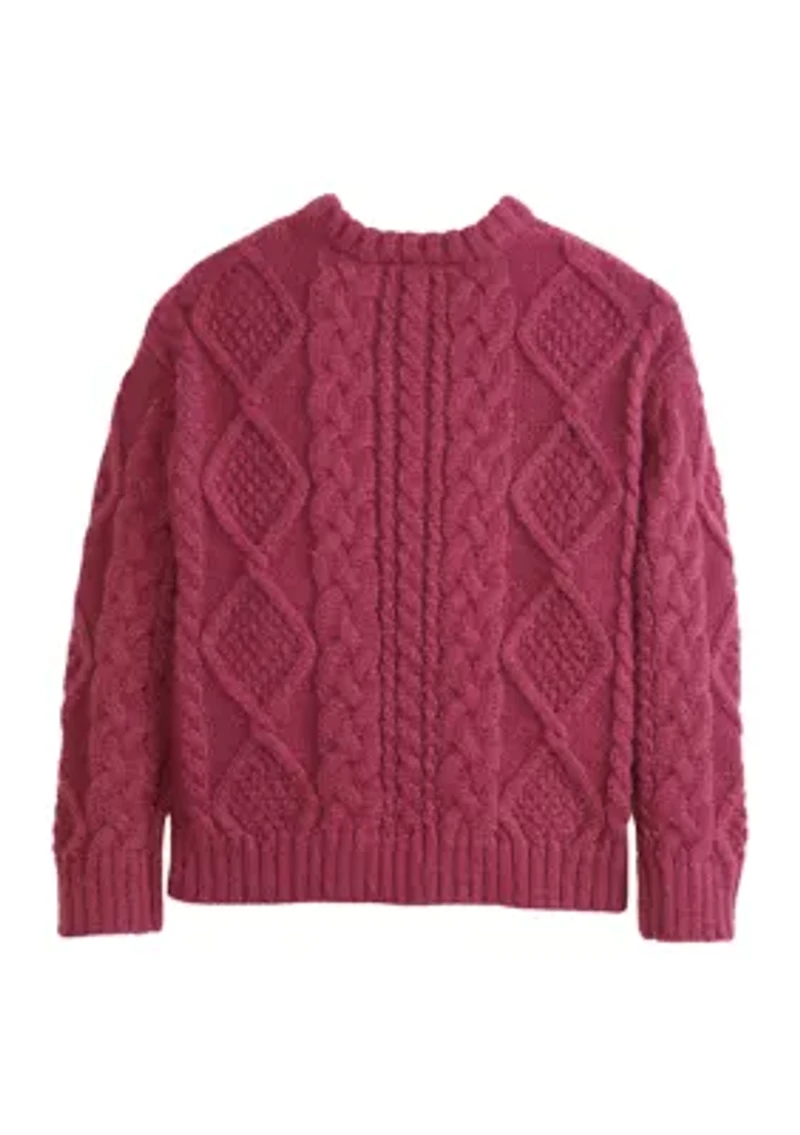 Girls 4-6x Cable Pearl Studded Sweater with Headband