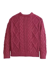 Girls 4-6x Cable Pearl Studded Sweater with Headband